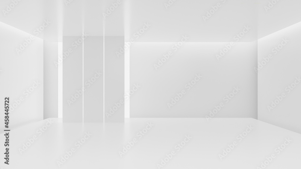 White clean empty architecture interior space room studio background wall display products minimalistic. 3d rendering. White clean empty architecture interior space room studio background wall display products minimalistic. 3d rendering.