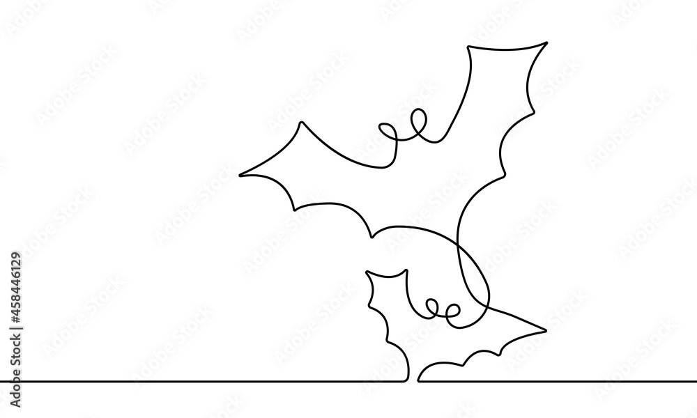 Bat Continuous One Line Drawing. Halloween Card with Two Bats Line Art Minimalis Illustration. Animal Illustration for Halloween Modern Design, Wall Art, Print, Poster, Banner. Vector EPS 10.