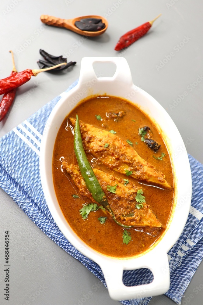 Goa Food Indian Traditional Goan Pomfret or butterfish curry. Hot and
