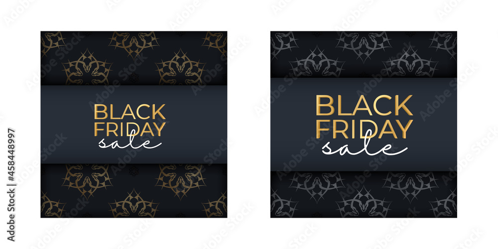 Fototapeta premium Poster Template For Black Friday In Dark Blue With Luxurious Gold Pattern