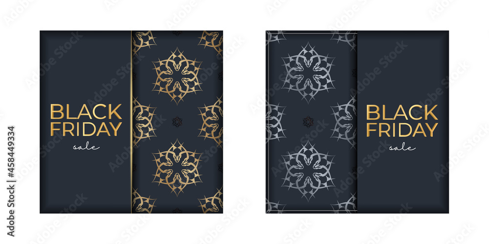 Template Poster For Black Friday In Dark Blue With Greek Gold Ornament