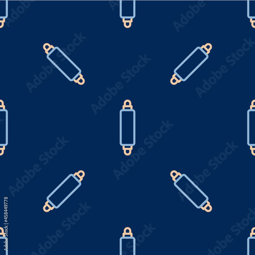 Line Rolling pin icon isolated seamless pattern on blue background. Vector