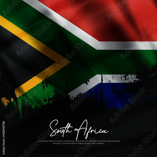 illustration of waving South Africa flag silk grunge background