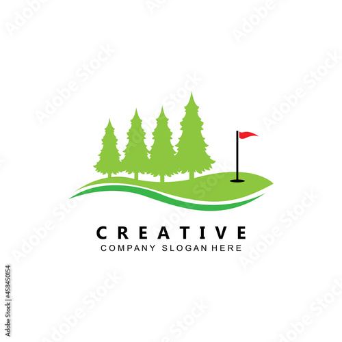 vector icon logo golf ball, stick, and golfing. Outdoor Games, retro concept illustration