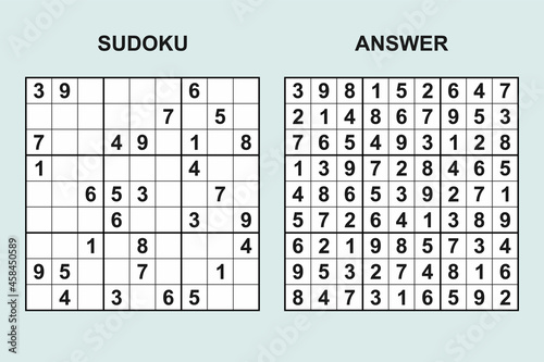 Vector sudoku with answer 454. Puzzle game with numbers.
