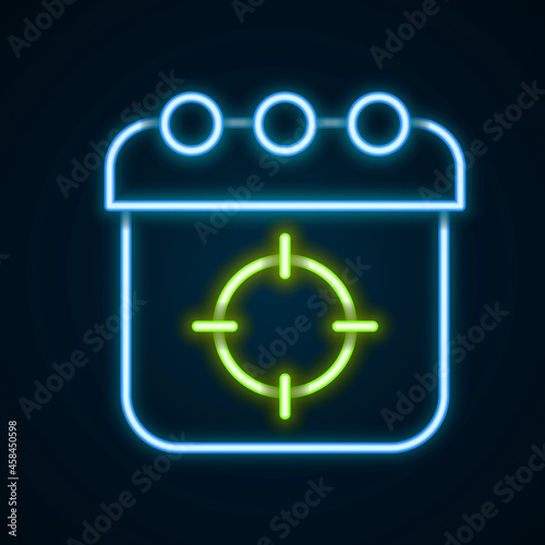Glowing neon line Target sport icon isolated on black background. Clean target with numbers for shooting range or shooting. Colorful outline concept. Vector
