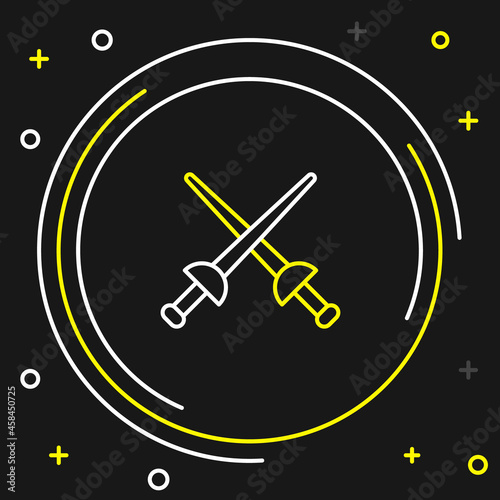 Line Fencing icon isolated on black background. Sport equipment. Colorful outline concept. Vector