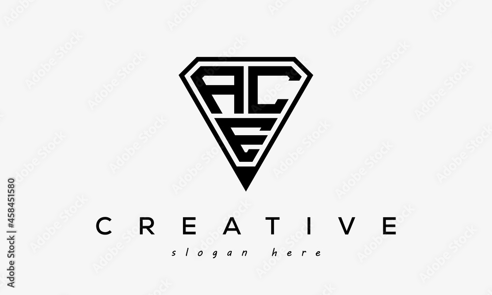 initial letters logo ACE black monogram diamond pentagon shape with ...