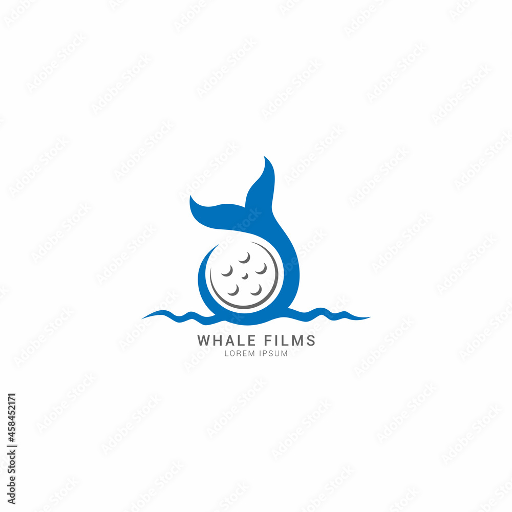 Obraz premium Abstract whale and film icon logo vector illustration. Cinema, film strip and whale icon logo design for Creative Movie Video Production