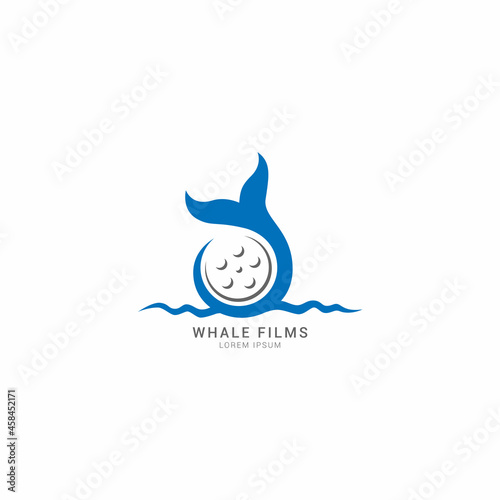 Abstract whale and film icon logo vector illustration. Cinema  film strip and whale icon logo design for Creative Movie Video Production