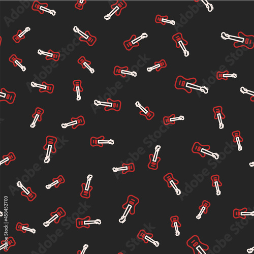 Line Electric bass guitar icon isolated seamless pattern on black background. Vector