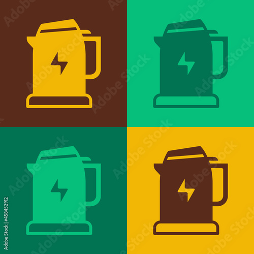 Pop art Electric kettle icon isolated on color background. Teapot icon. Vector