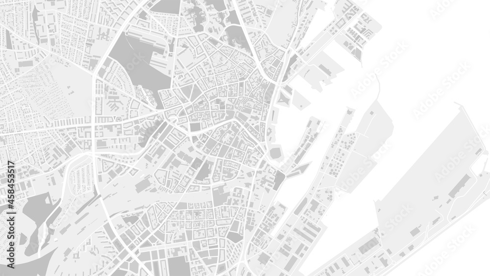 White and light grey Aarhus City area vector background map, streets and water cartography illustration.