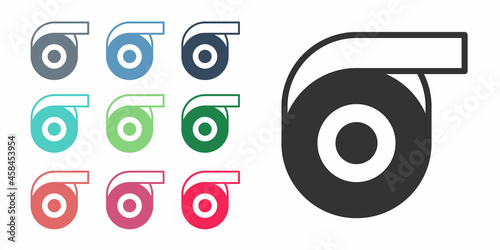 Black Scotch tape icon isolated on white background. Roll adhesive tape. Insulating tape. Set icons colorful. Vector