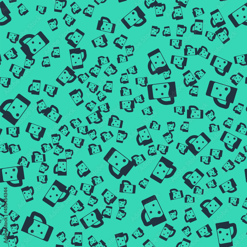 Black Glass of beer icon isolated seamless pattern on green background. Vector Black Glass of beer icon isolated seamless pattern on green background. Vector