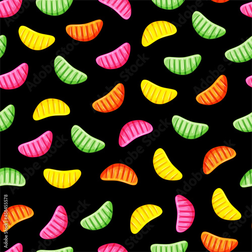 Multi-colored jelly slices seamless pattern. Gummy sweets. Vector cartoon background