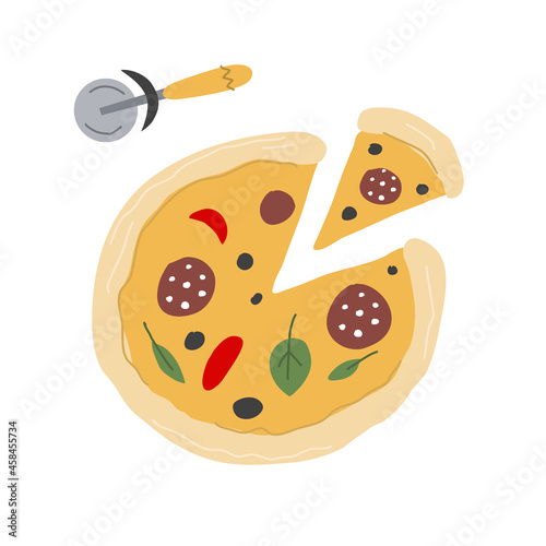 Italian pizza with tomato and mushrooms for your design