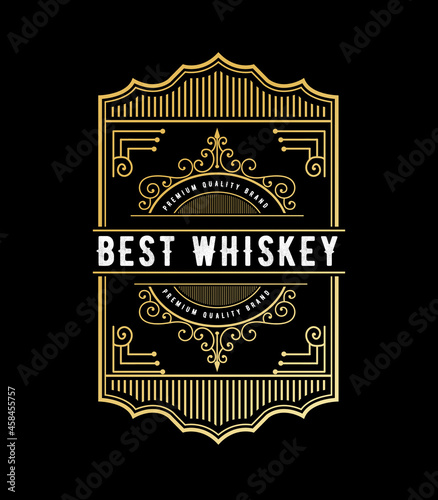 Vintage luxury royal frame labels with typography logo for beer whiskey alcohol drinks bottle box label packaging Engraving vector illustration design template