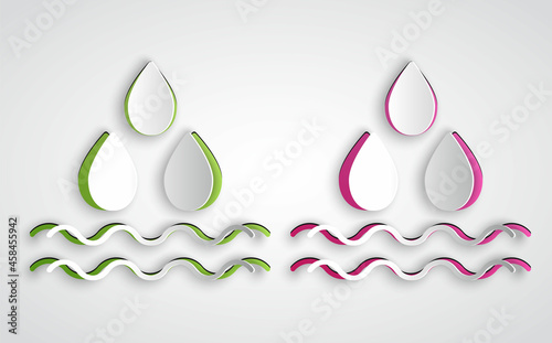 Paper cut Water drop icon isolated on grey background. Paper art style. Vector