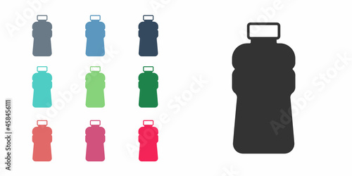 Black Bottle of water icon isolated on white background. Soda aqua drink sign. Set icons colorful. Vector