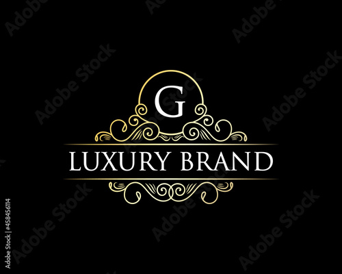 Vintage luxury royal frame labels with typography logo for beer whiskey alcohol drinks bottle box label packaging Engraving vector illustration design template