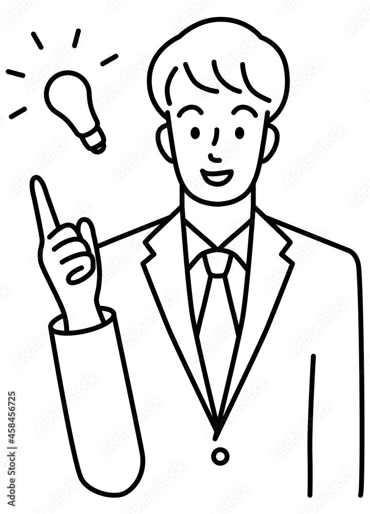 Upper body of a young man in a suit coming up with an idea (line) Upper body of a young man in a suit coming up with an idea (line)