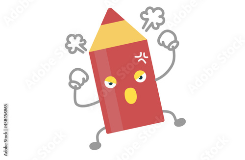 かわいい赤ペンのキャラクターが怒るベクターイラスト