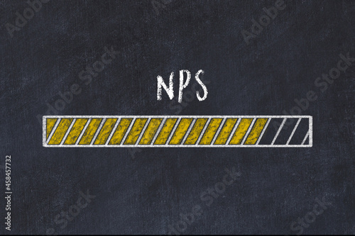 Logistics high KPI concept. Chalk progress bar and inscription NPS photo