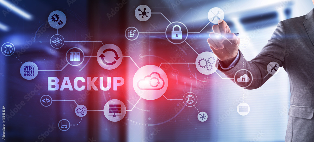 Backup Storage Data Technology concept. Businessman touching Backup Backup Storage Data Technology concept. Businessman touching Backup