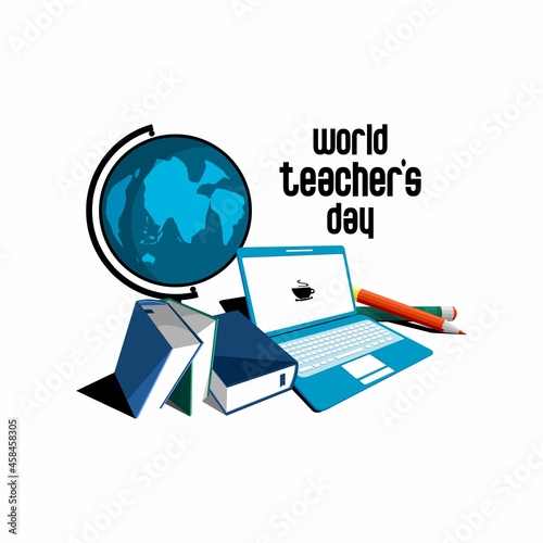 vector illustration of book, globe, computer and pencil hat, world teachers day illustration