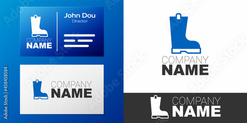 Logotype Waterproof rubber boot icon isolated on white background. Gumboots for rainy weather, fishing, gardening. Logo design template element. Vector