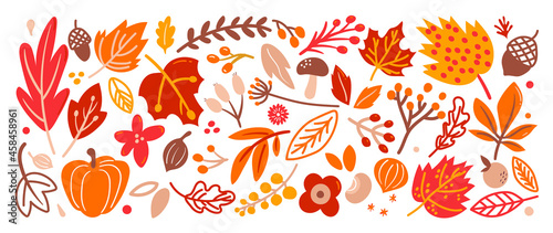 Cute autumn background vector. Autumn shopping event illustration wallpaper with hand drawn icons set. This design good for banner, sale poster, packaging background and greeting card. © TWINS DESIGN STUDIO