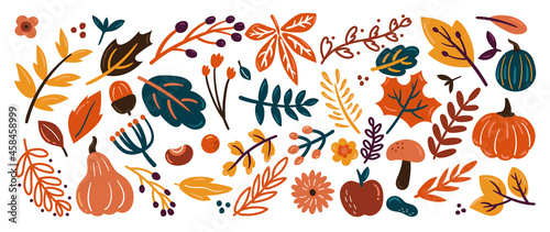 Cute autumn background vector. Autumn shopping event illustration wallpaper with hand drawn icons set. This design good for banner, sale poster, packaging background and greeting card.