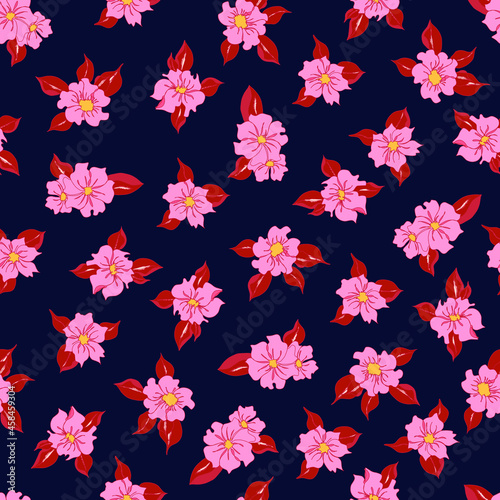 vector seamless pattern floral with opened leaves and buds on a contrasting background. Botanical illustration for fabrics, textiles, wallpapers, papers, backgrounds. © BormanT