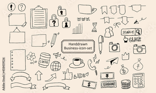 手描き　線画　アウトライン ビジネス　アイコン　ベクター　セット