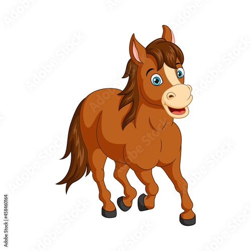 Cartoon funny horse running on white background