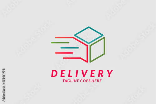 delivery logo design , colorful box with fast tail Flat Vector Business Logo Design Template Element.