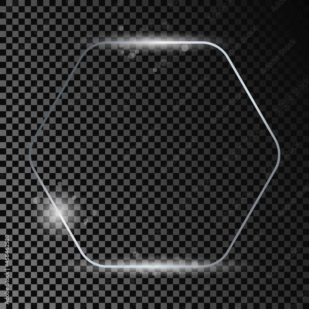 Silver glowing rounded hexagon frame with sparkles Silver glowing rounded hexagon frame with sparkles