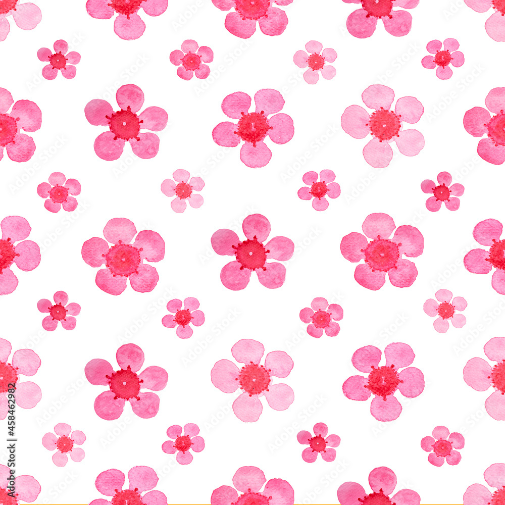 Pink Wax flower blossom seamless pattern illustration watercolor flora painting