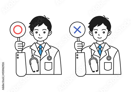 正解と不正解を示すの医者（男性）のイラスト