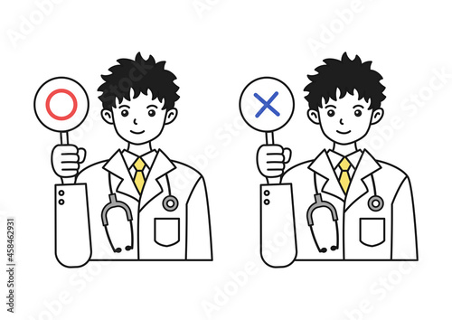 正解と不正解を示すの医者（男性）のイラスト
