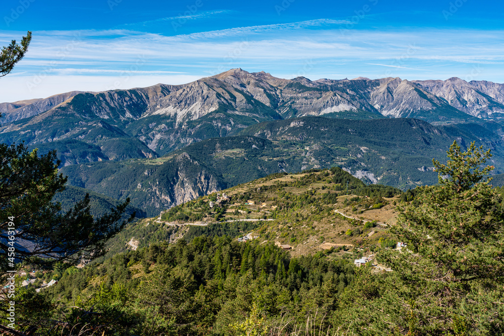 Panoramic view of the Mercantour National Park near Valberg, French Alps
