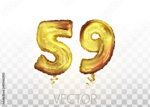 vector Golden foil number 59 fifty nine metallic balloon. Party decoration golden balloons. Anniversary sign for happy holiday, celebration, birthday photo