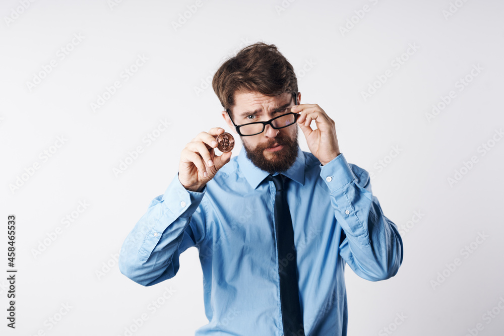 man in shirt with tie cryptocurrency bitcoin financier app economy man in shirt with tie cryptocurrency bitcoin financier app economy