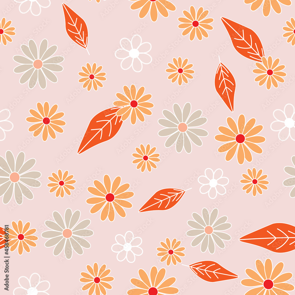  Daisy Floral Scattered Repeating Seamless Vector Pattern