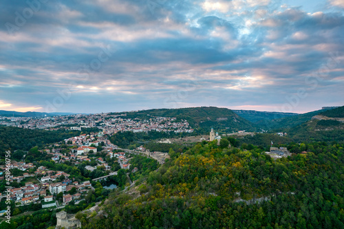 Aerial sunrise view of Tsarevets Fortress in Veliko Tarnovo  © Todorov