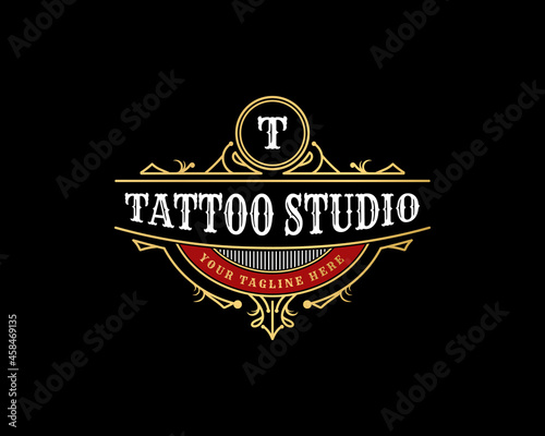 Vintage ornamental vector with floral ornament Suitable for whiskey, liquor, beer, brewery, wine, barber shop, coffee shop, tattoo studio, salon, boutique, hotel, shop signage engraving illustration