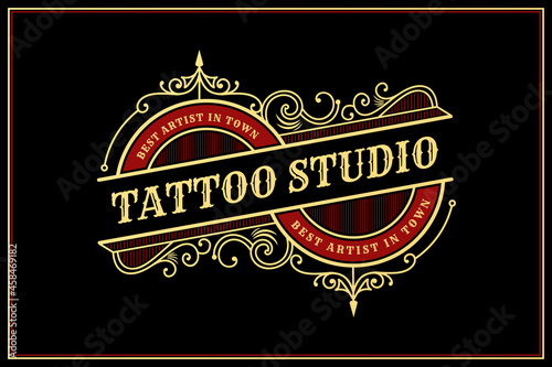 Vintage ornamental vector with floral ornament Suitable for whiskey, liquor, beer, brewery, wine, barber shop, coffee shop, tattoo studio, salon, boutique, hotel, shop signage engraving illustration