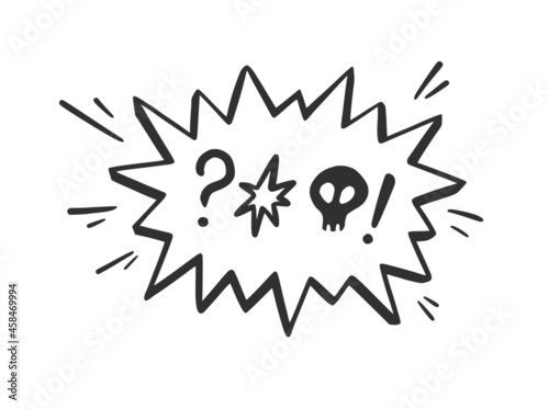 Swear word speech bubble. Curse, rude, swear word for angry, bad, negative expression. Hand drawn doodle sketch style. Vector illustration isolated on white background.