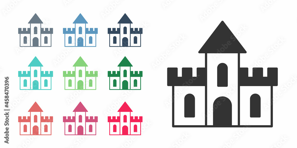 Black Sand castle icon isolated on white background. Set icons colorful. Vector
